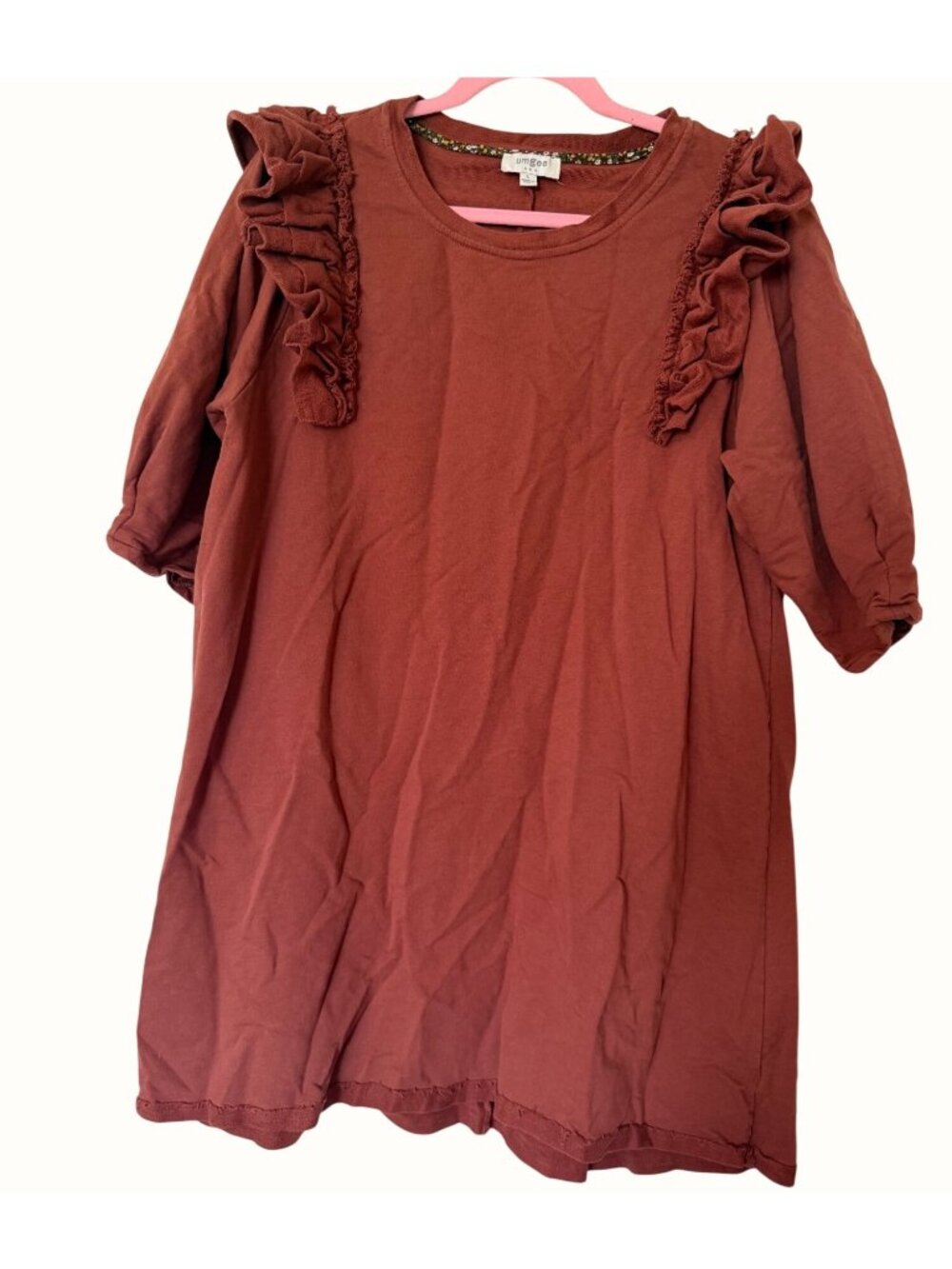 Umgee Rust Ruffle Sleeve Tunic Dress Womens Size L Boho